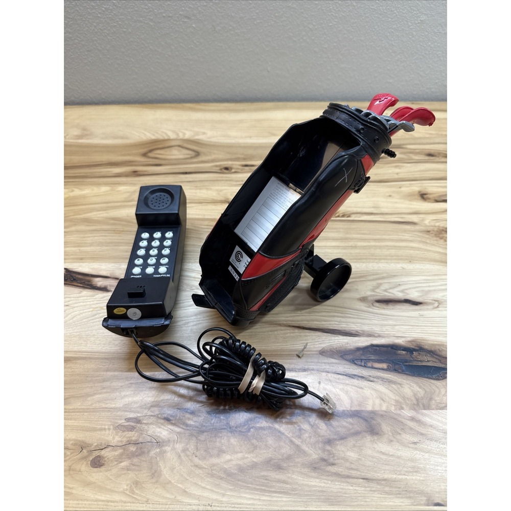 Vtg Golf Bag Telephone Landline Golf Ball Push Button Black Red Desk Collector